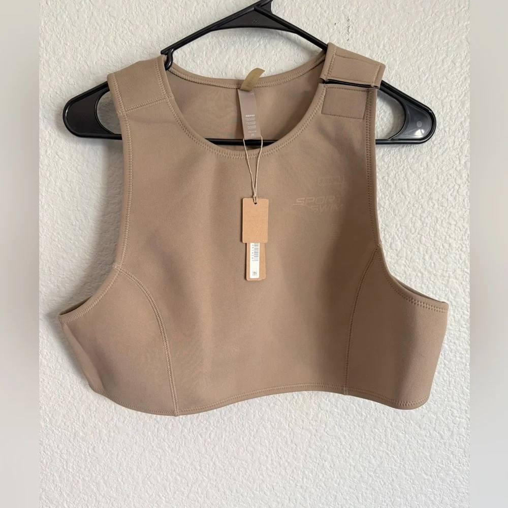 Skims Sport High Neck Cropped Swim Top in Desert Tan Size 2x NWT